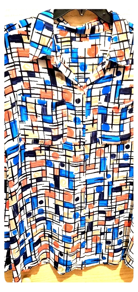 Vintage 1980s Abstract Printed Womens Blouse